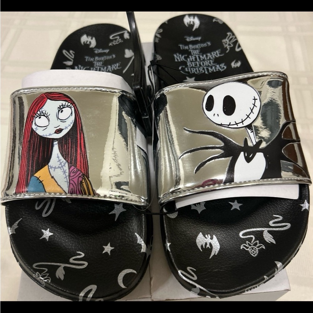 The Nightmare Before Christmas Slide Sandals - Black and Silver